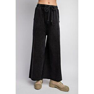 Easy Does It Mineral Washed Wide Leg Pants in Black